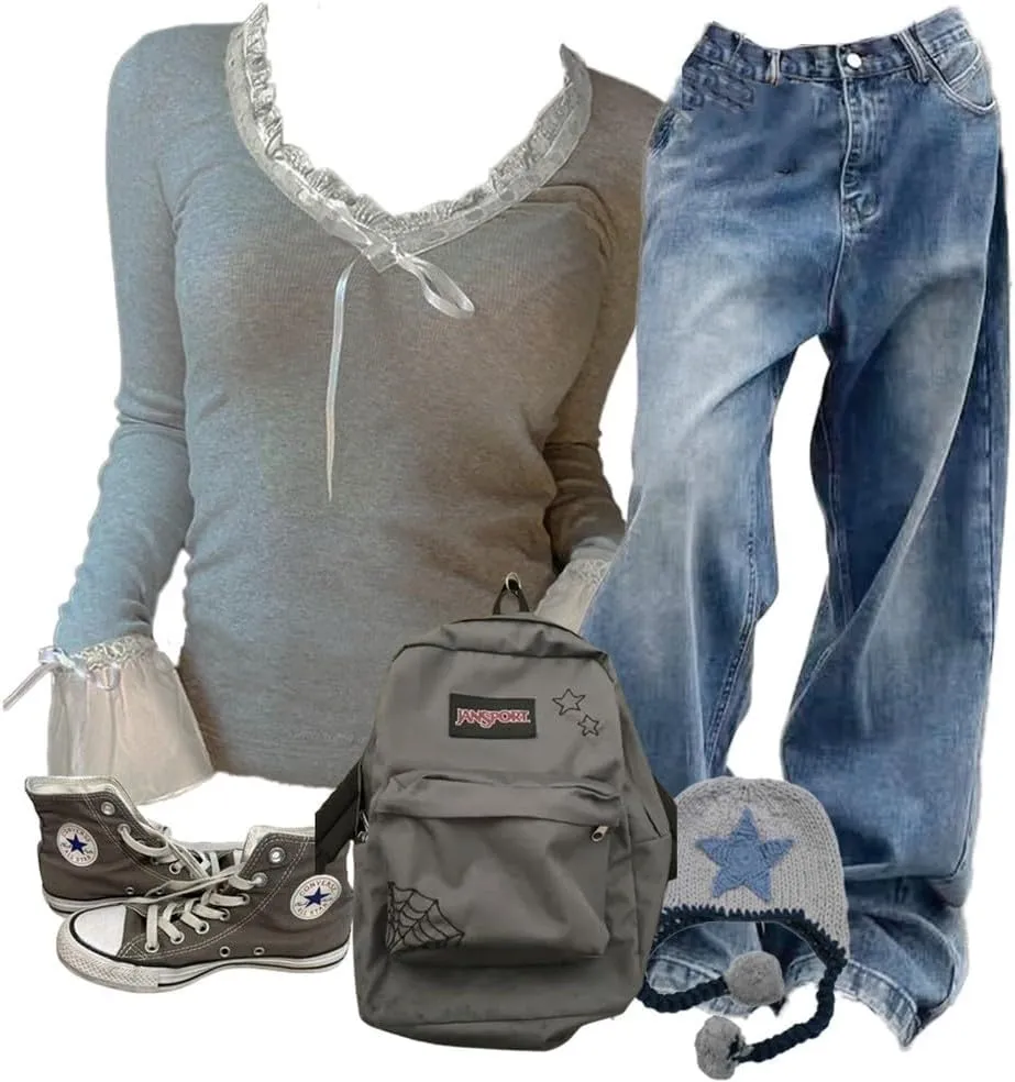 EMMIOL Women Baggy Jeans Wide Leg Mid-Low Waist Jeans Loose Boyfriends Jeans 90s Denim Pants with Pockets