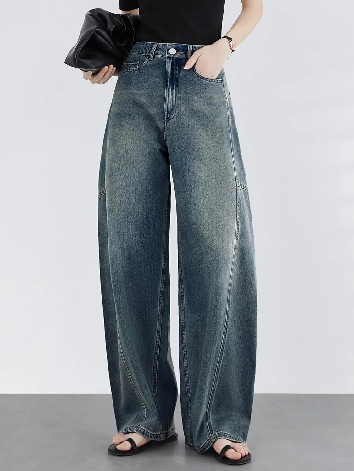 EMMIOL Women Hip Hop Baggy Jeans Wide Leg Mid-Low Waist Jeans Loose Boyfriends Jeans 90s Vintage Denim Pants