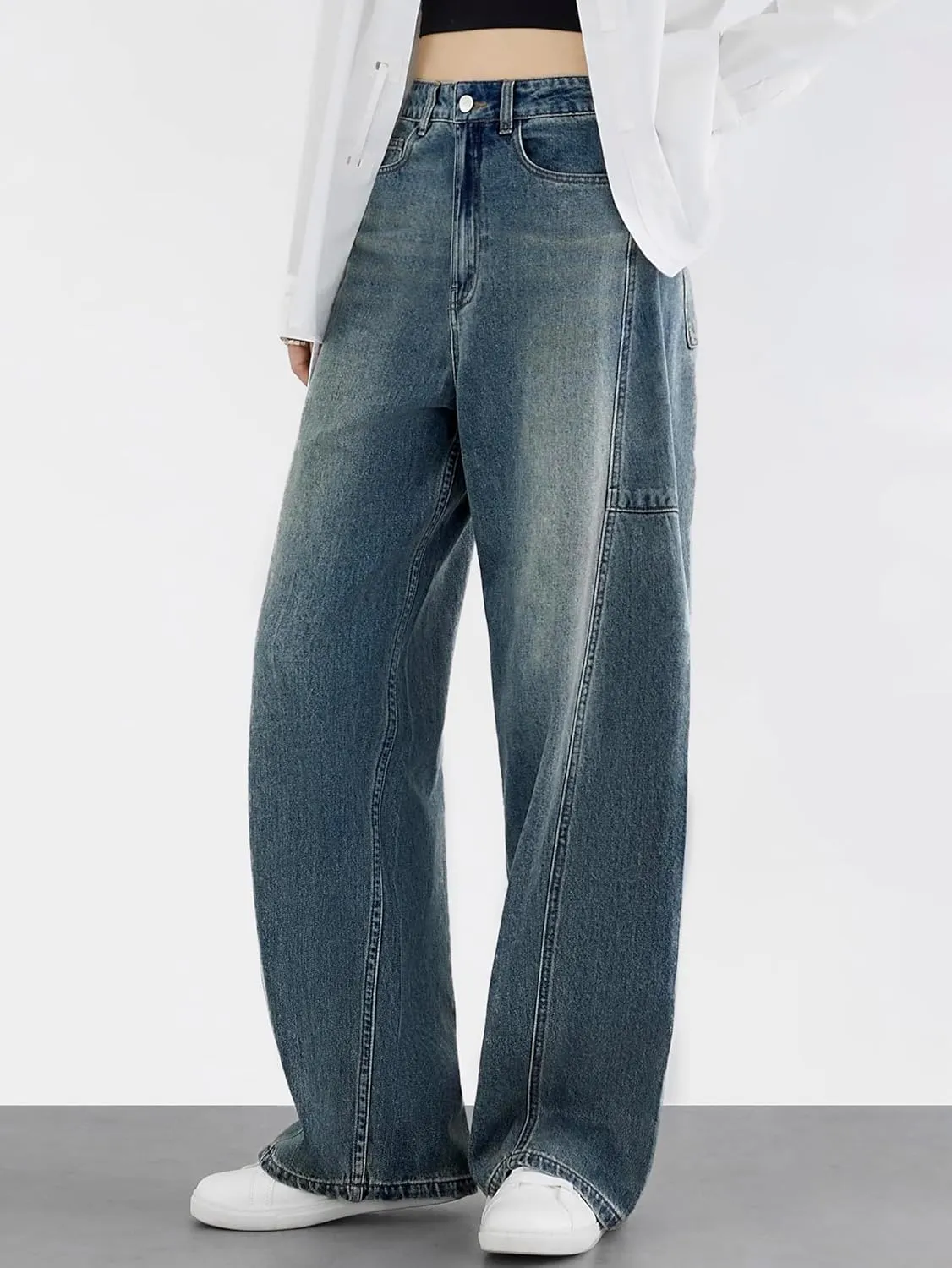 EMMIOL Women Hip Hop Baggy Jeans Wide Leg Mid-Low Waist Jeans Loose Boyfriends Jeans 90s Vintage Denim Pants