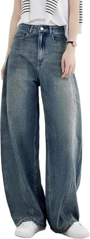 EMMIOL Women Hip Hop Baggy Jeans Wide Leg Mid-Low Waist Jeans Loose Boyfriends Jeans 90s Vintage Denim Pants