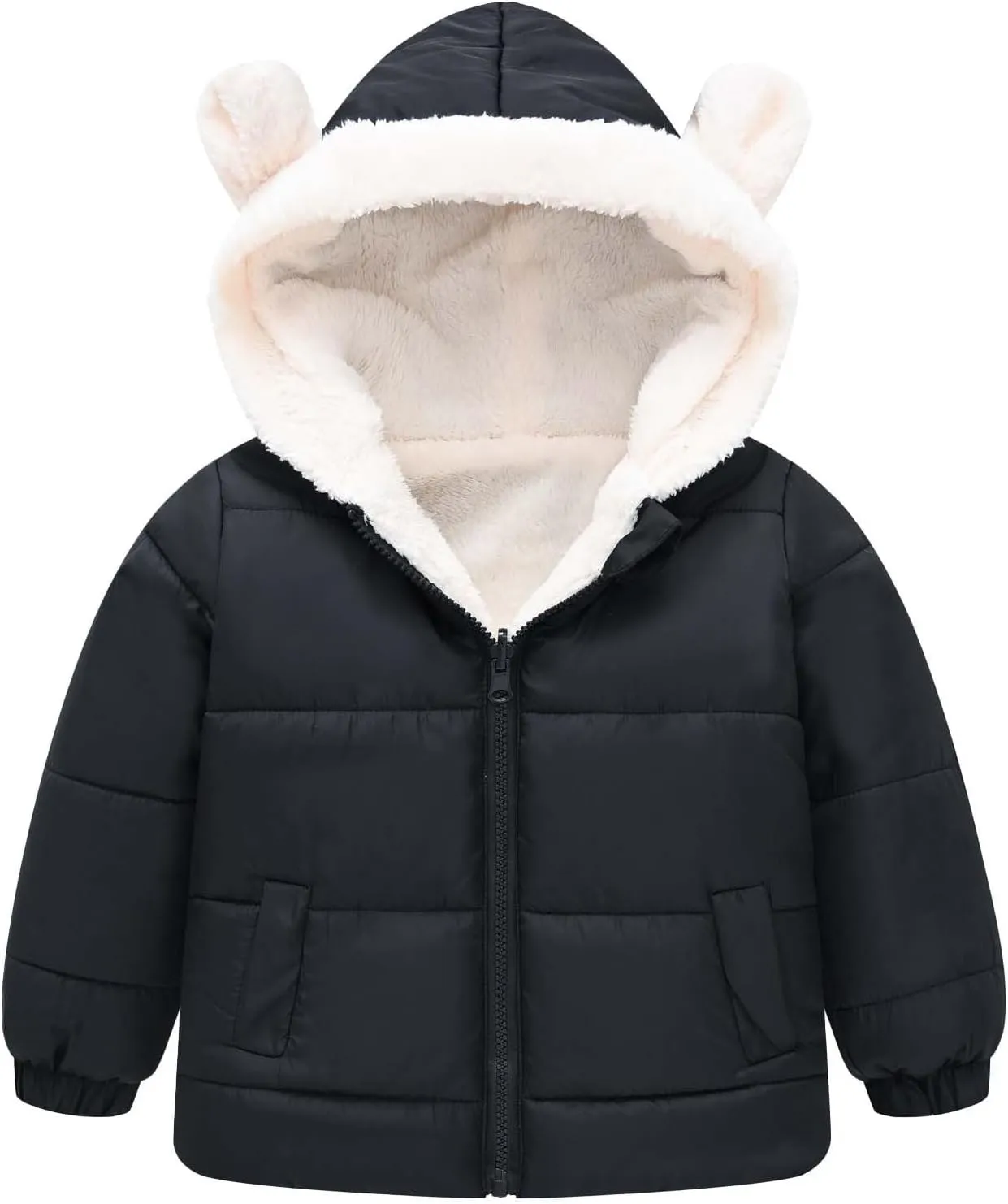 EnJoCho Boys And Girls Middle Children Solid Color Ears Cute Pocket Short Cotton Padded Children's Coat Girls