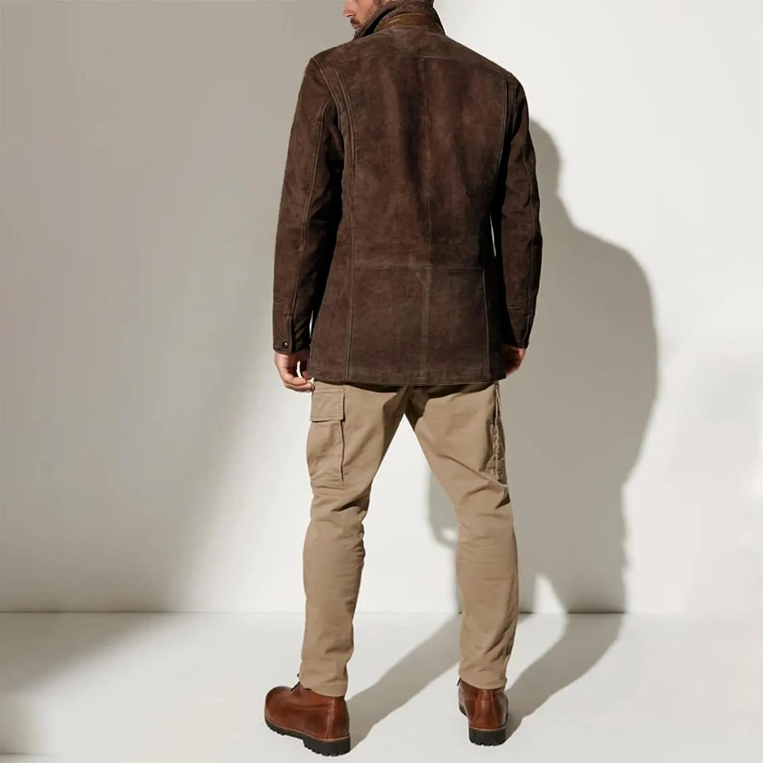 evzosrz Mens Western Jackets Fleece Vintage Faux Suede Leather Jacket 1/4 Zipper Button Winter Coat Casual Retro Outerwear