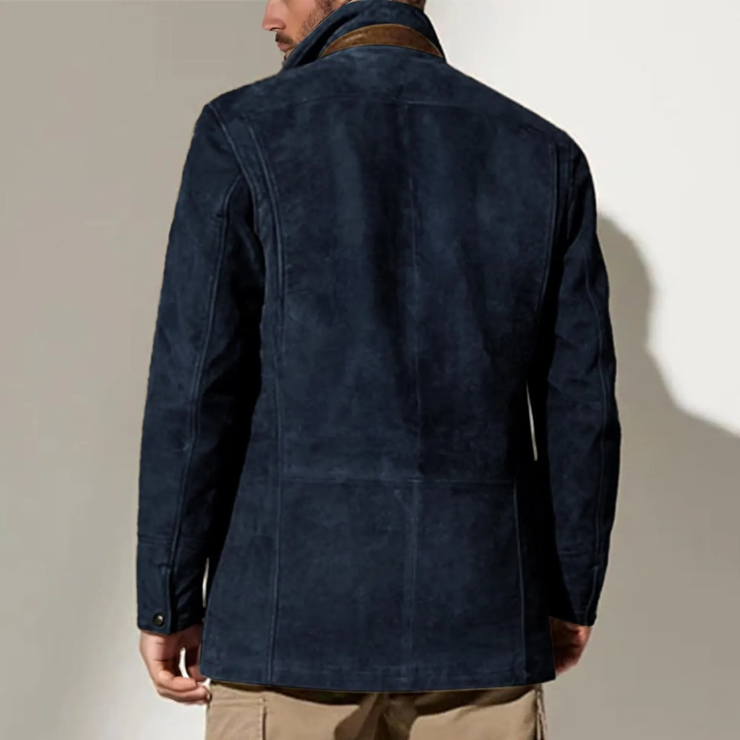evzosrz Mens Western Jackets Fleece Vintage Faux Suede Leather Jacket 1/4 Zipper Button Winter Coat Casual Retro Outerwear