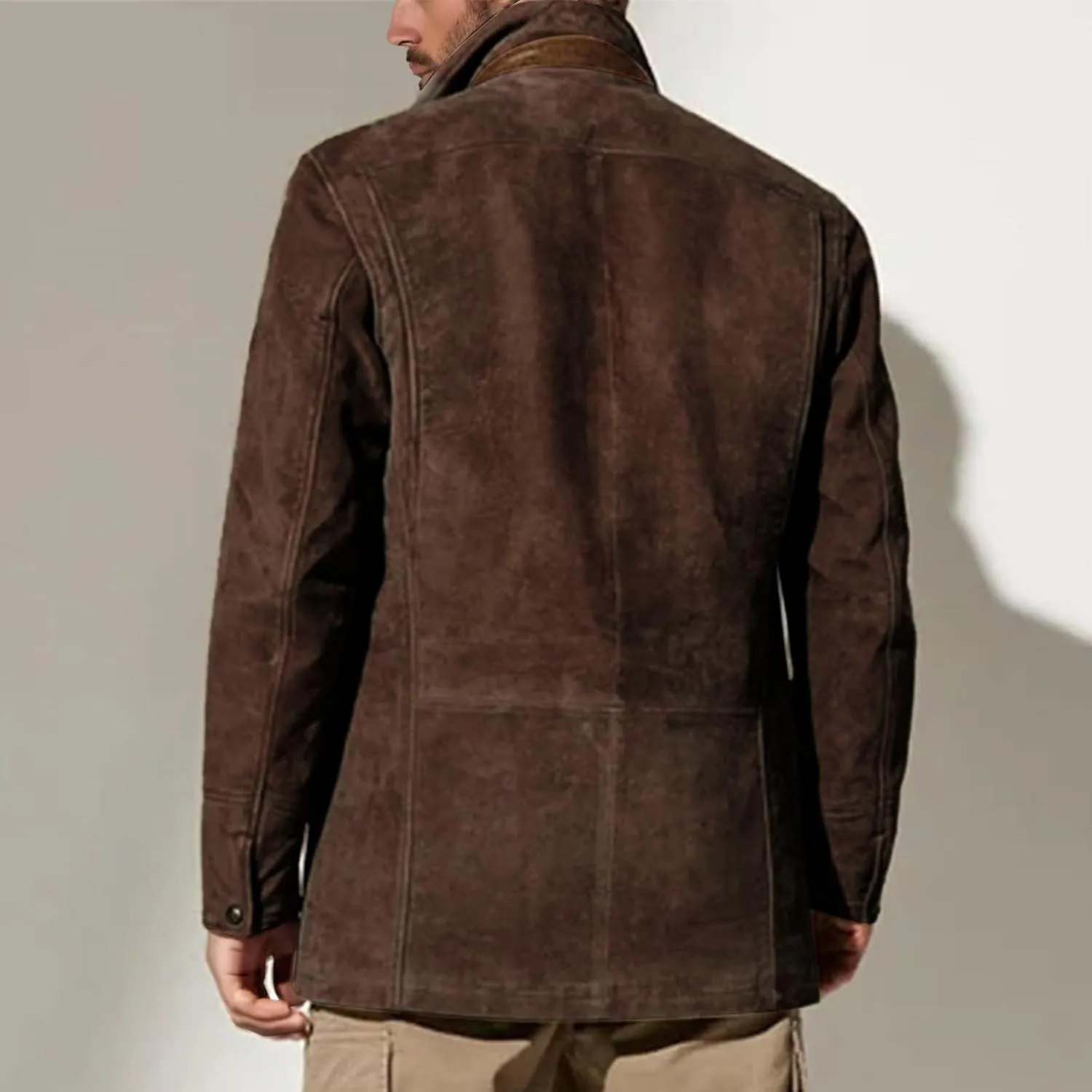 evzosrz Mens Western Jackets Fleece Vintage Faux Suede Leather Jacket 1/4 Zipper Button Winter Coat Casual Retro Outerwear