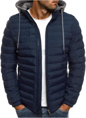 evzosrz Mens Zipper Jacket Warm Thick Leisure Cotton-padded Sweatshirt Long Sleeve Autumn Winter Hooded Coat with Pocket