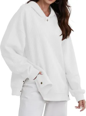 FAIABLE Womens Hoodies Oversized Sweatshirts Button Hooded Pullover Sweatshirt Long Sleeve Casual Tops 2025