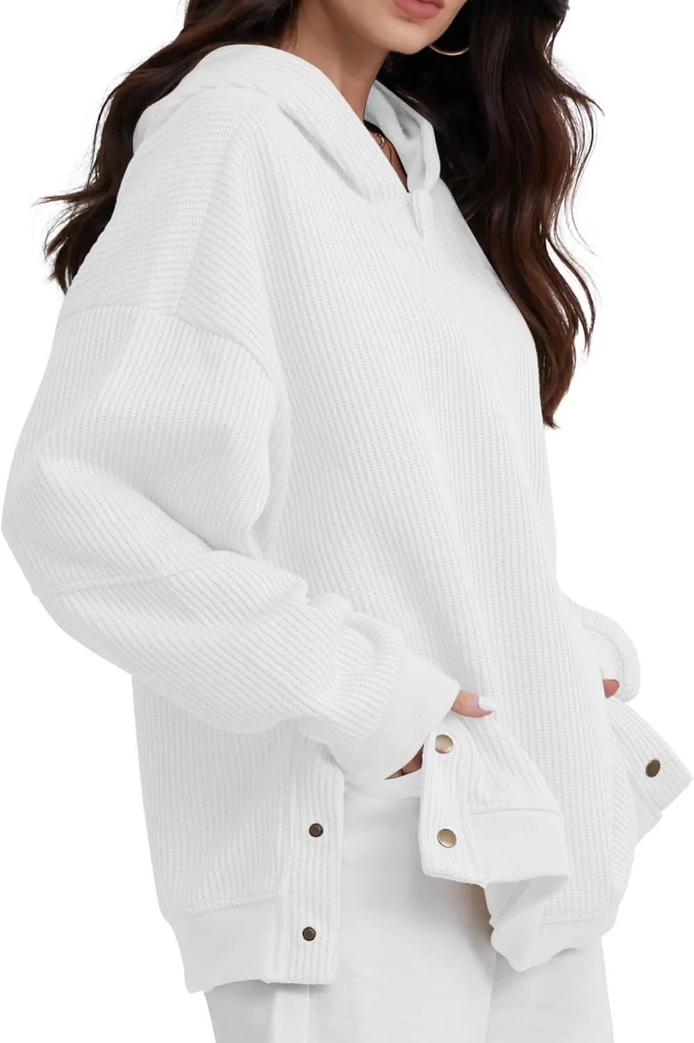 FAIABLE Womens Hoodies Oversized Sweatshirts Button Hooded Pullover Sweatshirt Long Sleeve Casual Tops 2025