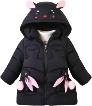 Fall Girls Winter Coats Faux  Hooded Rabbit Style Warm Cotton Padded Down Jacket Snowsuit for Toddler Girl
