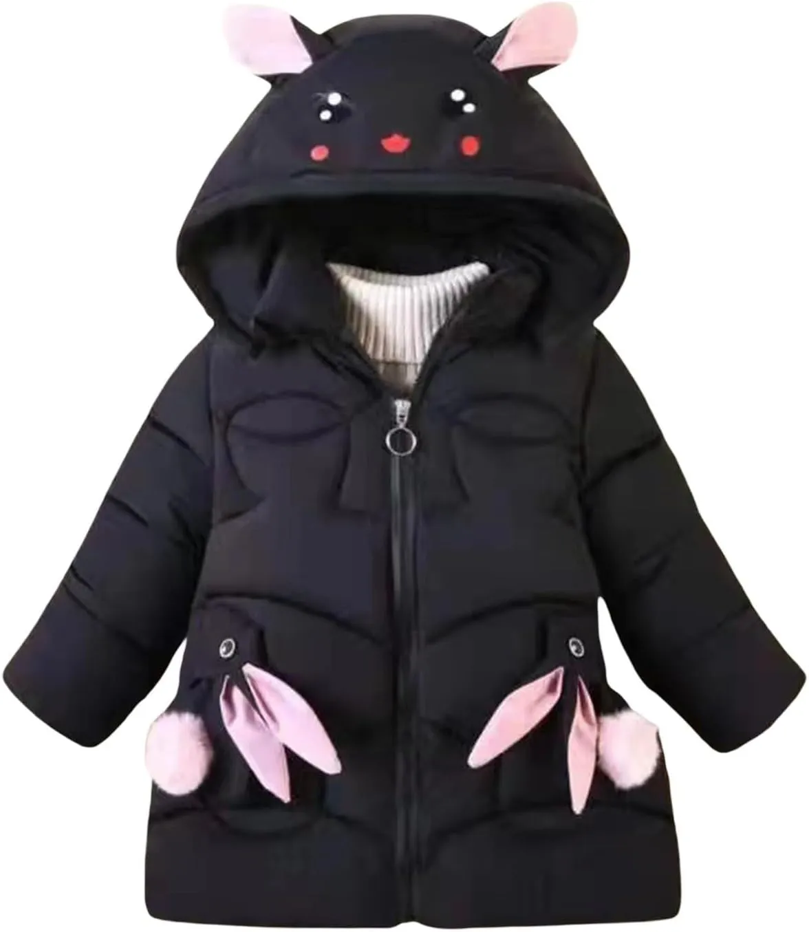 Fall Girls Winter Coats Faux  Hooded Rabbit Style Warm Cotton Padded Down Jacket Snowsuit for Toddler Girl