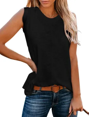 Famulily Casual Sleeveless Crewneck Tanks for Women Summer Loose Tank Tops Solid Color Basic Tunic Top
