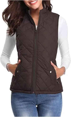 Fashion Puffer Vest Women Fall Winter Sleeveless Coats Down Cotton Waistcoat with Pockets Zip Up Quilted