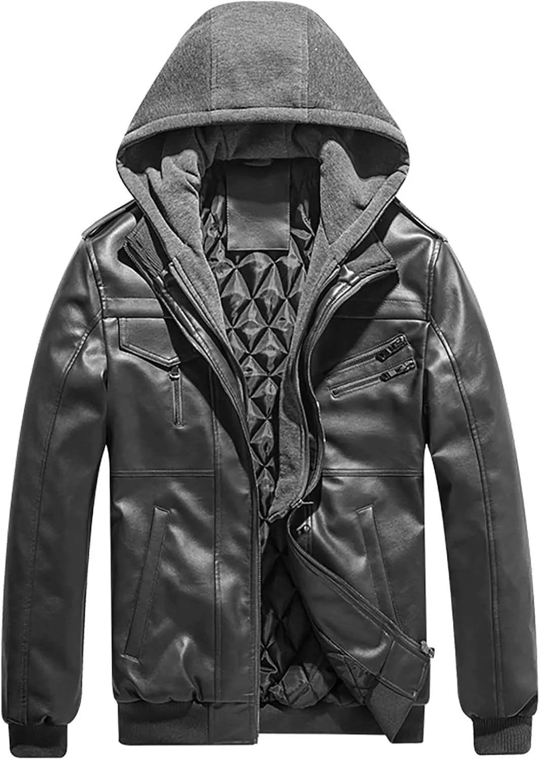 Faux Leather Jacket Men,Bomber Motorcycle Jacket Coats Zipper Slim Sherpa Lined Winter Warm Outwear with Pocket