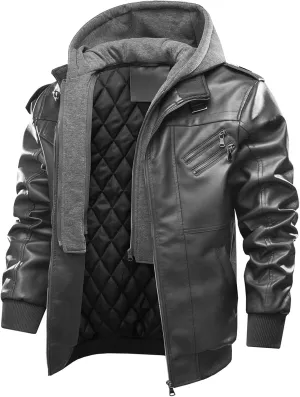 Faux Leather Jacket Men,Bomber Motorcycle Jacket Coats Zipper Slim Sherpa Lined Winter Warm Outwear with Pocket