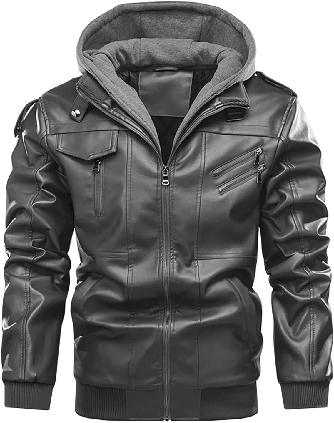 Faux Leather Jacket Men,Bomber Motorcycle Jacket Coats Zipper Slim Sherpa Lined Winter Warm Outwear with Pocket
