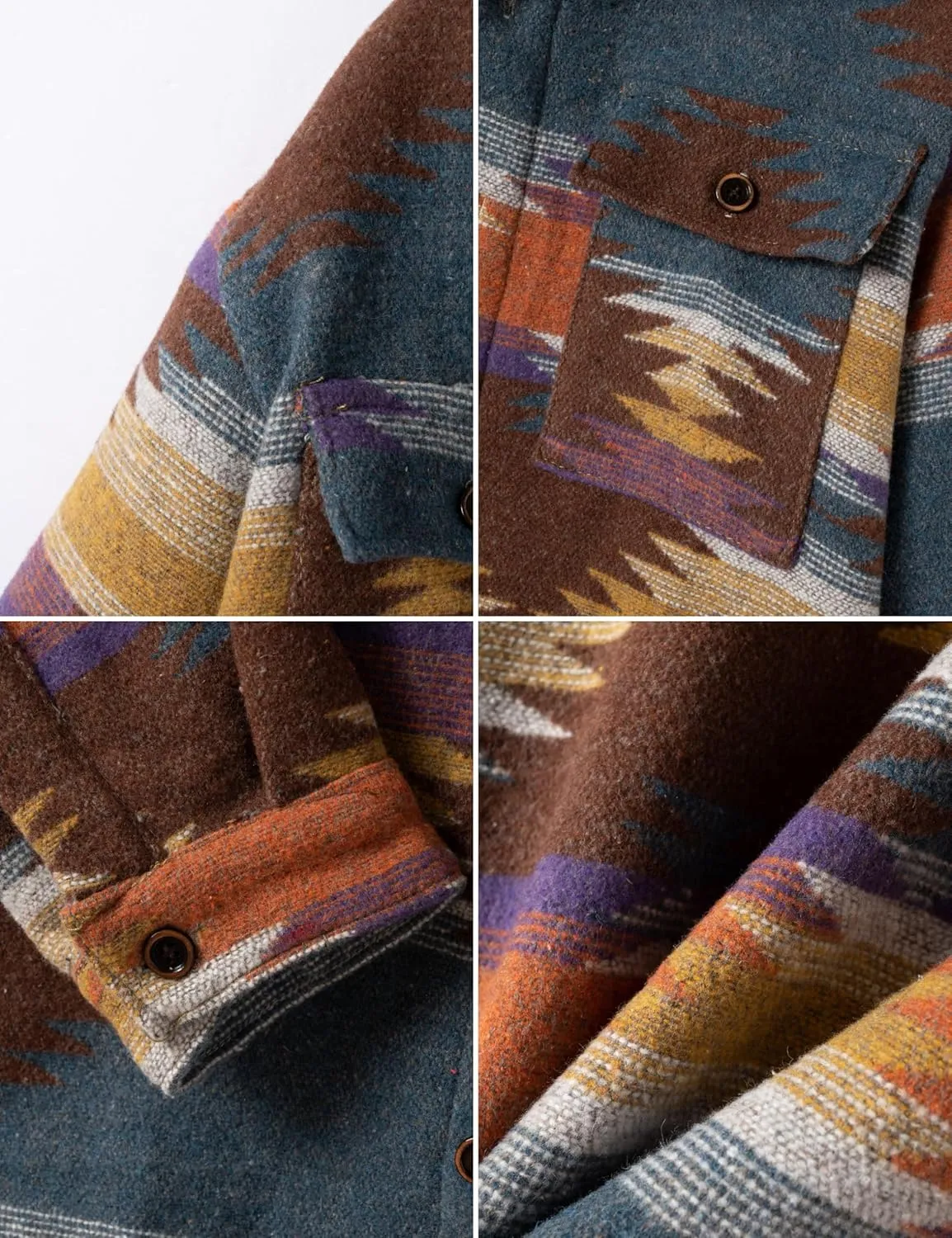FindThy Mens Brushed Flannel Shirts Ethnic Aztec Print Button Up Lapel Tribal Shirt Jacket Shacket