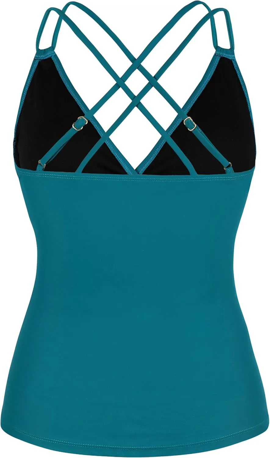 Firpearl Women's Underwire Tankini Top Only V Neck Strappy Back Swimsuit Ruched Tummy Control Bathing Suits Top