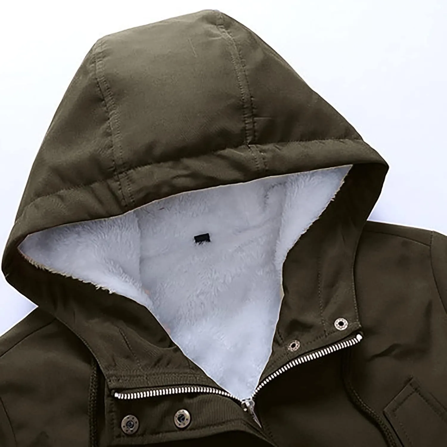 Fleece Lined Winter Jacket Women Drawstring Waist Jacket Hooded Down Coat Plus Size Warm Jacket Military Anorak Jacket