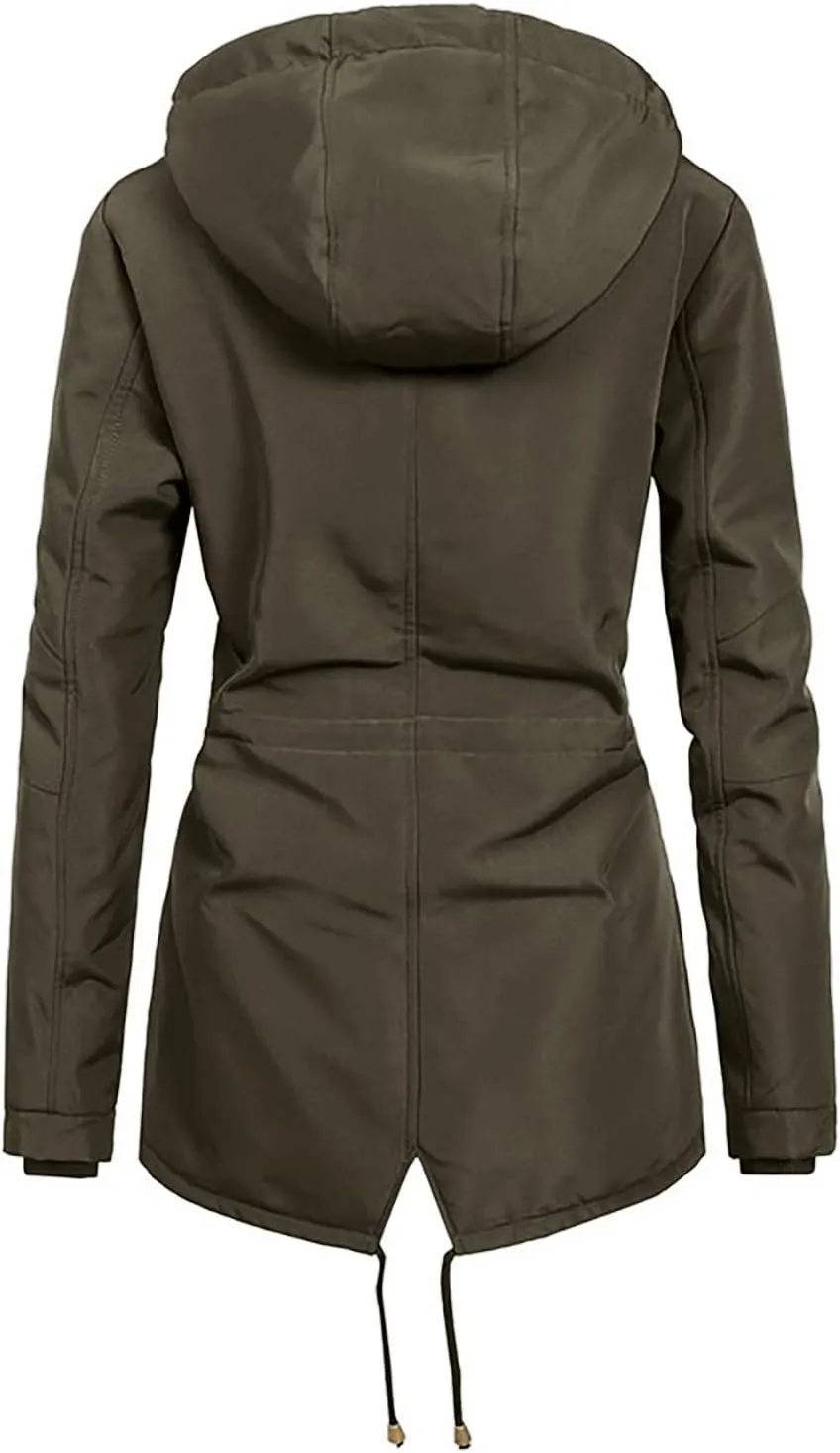 Fleece Lined Winter Jacket Women Drawstring Waist Jacket Hooded Down Coat Plus Size Warm Jacket Military Anorak Jacket