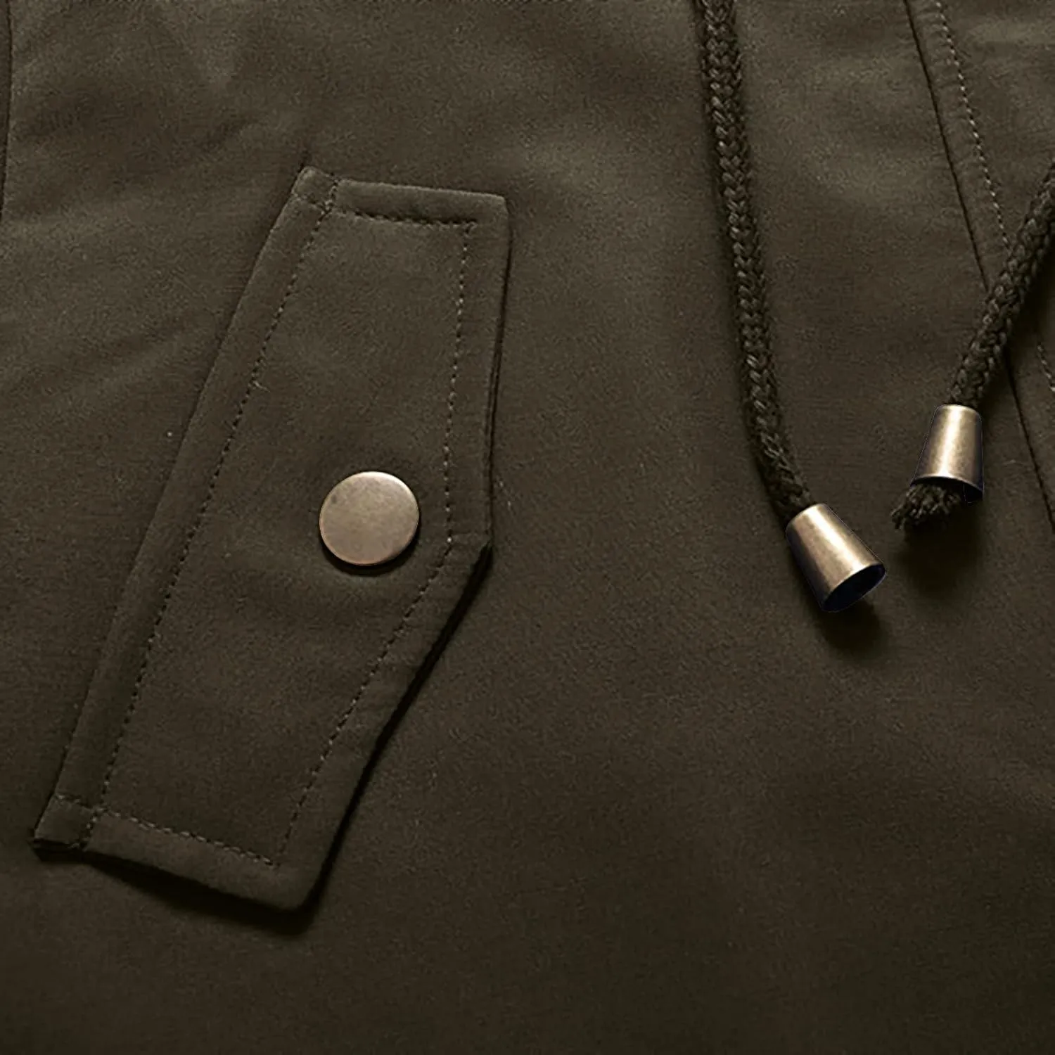 Fleece Lined Winter Jacket Women Drawstring Waist Jacket Hooded Down Coat Plus Size Warm Jacket Military Anorak Jacket