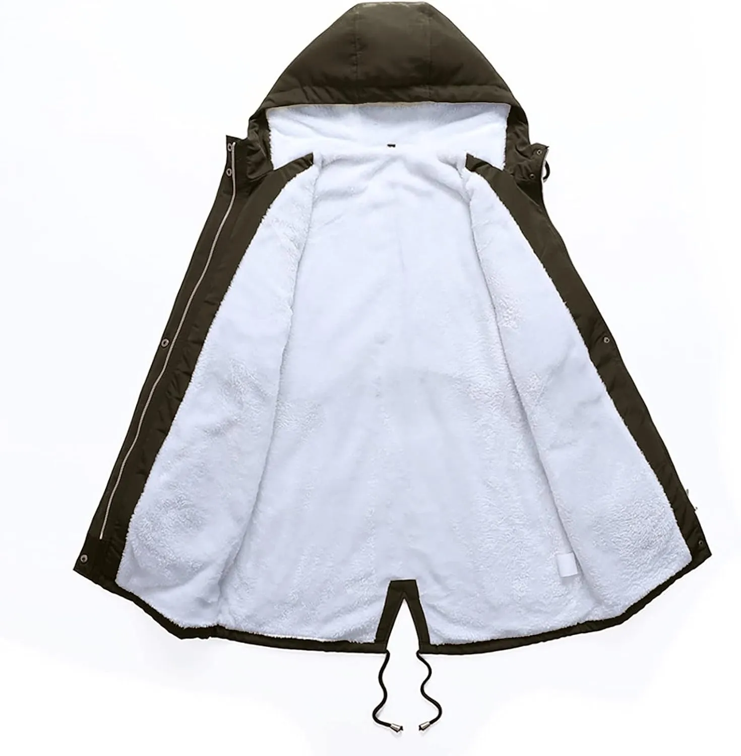 Fleece Lined Winter Jacket Women Drawstring Waist Jacket Hooded Down Coat Plus Size Warm Jacket Military Anorak Jacket
