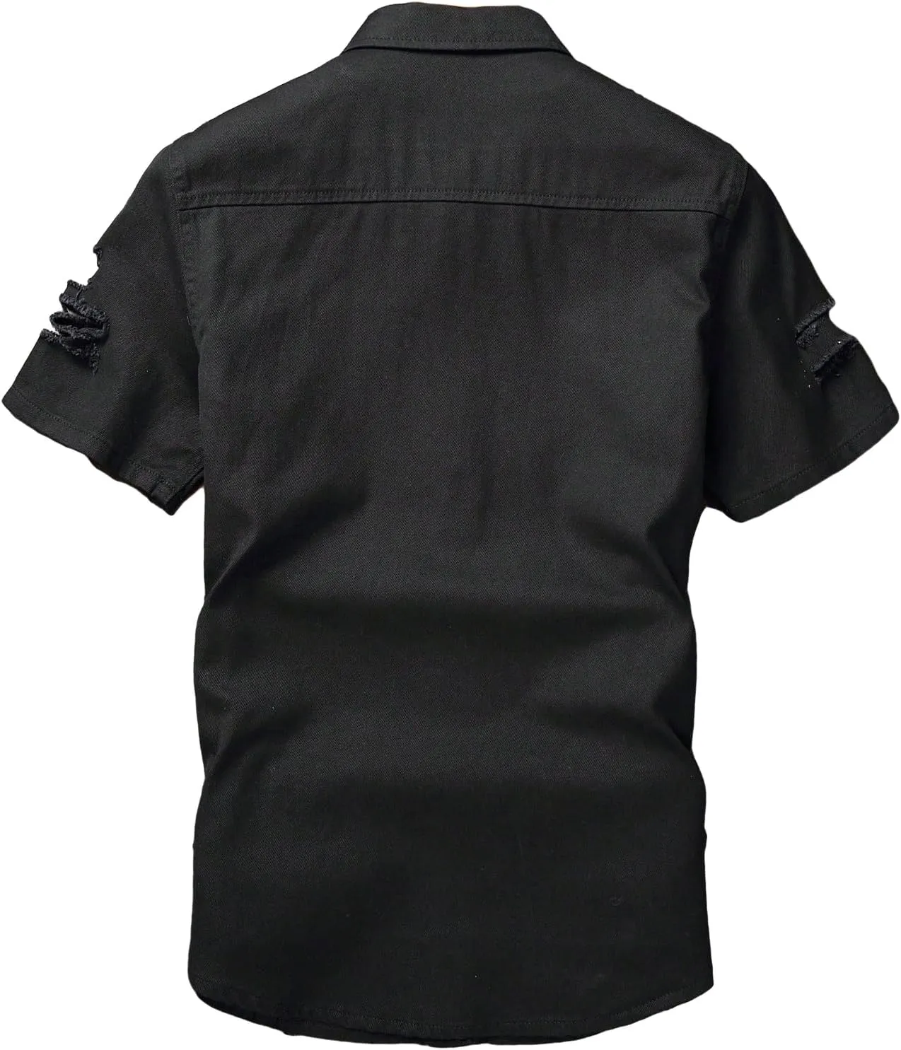 Floerns Men's Causal Ripped Button Front Dual Pocket Short Sleeve Denim Shirt Without Tee