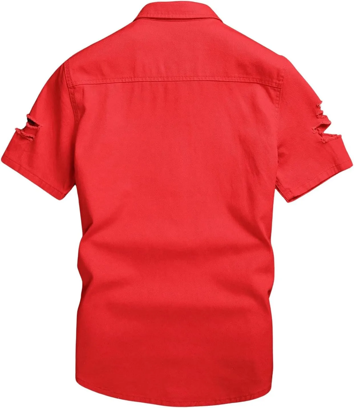 Floerns Men's Causal Ripped Button Front Dual Pocket Short Sleeve Denim Shirt Without Tee
