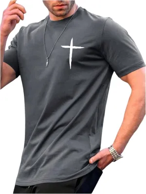 Floerns Men's Cross Print Short Sleeve T Shirt Crewneck Tee Shirts