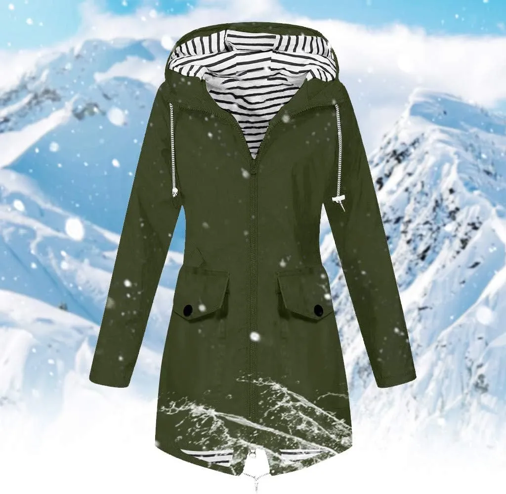 Fluffy Jackets for Women Women Solid Rain Jacket Outdoor Plus Size Hooded Windproof Loose Coat