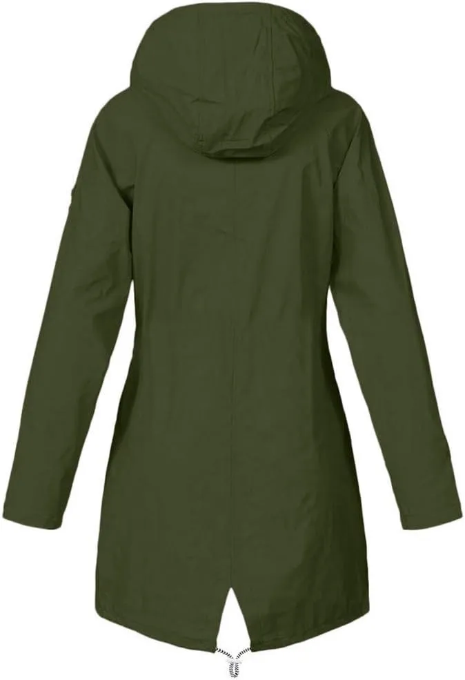 Fluffy Jackets for Women Women Solid Rain Jacket Outdoor Plus Size Hooded Windproof Loose Coat