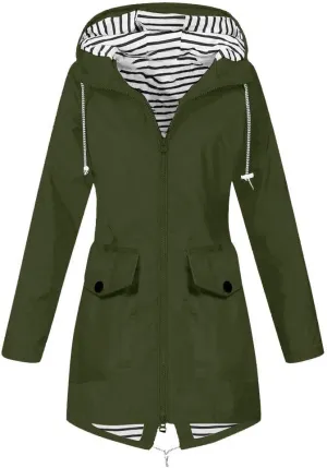 Fluffy Jackets for Women Women Solid Rain Jacket Outdoor Plus Size Hooded Windproof Loose Coat
