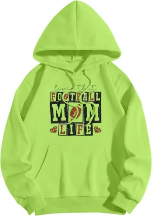 Football Mom Sweatshirt for Women Oversized Graphic Hoodies with Pockets Long Sleeve Drawstring Hooded Pullover