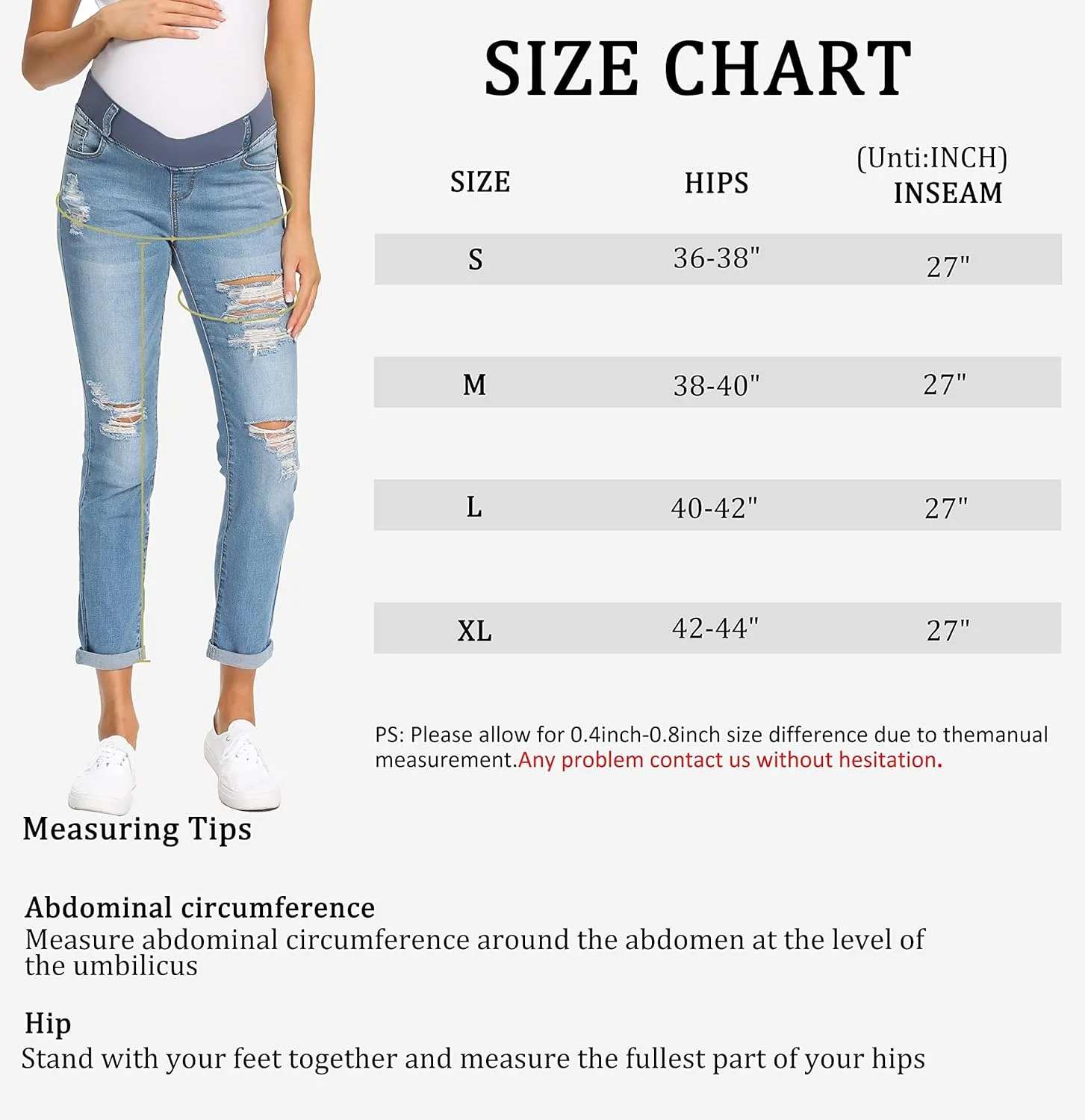 Foucome Women's Maternity Jeans Stretch Ripped Boyfriend Jeans Pregnancy Denim Pants with Pockets