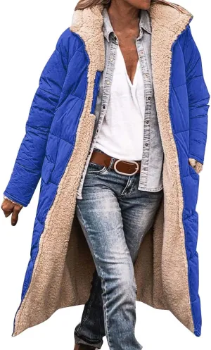 GOKKILRW Womens Long Fleece Down Coats Shearling Sherpa Quilted Jacket with Hood 2024 Winter Fashion Clothes Oversized Jacket