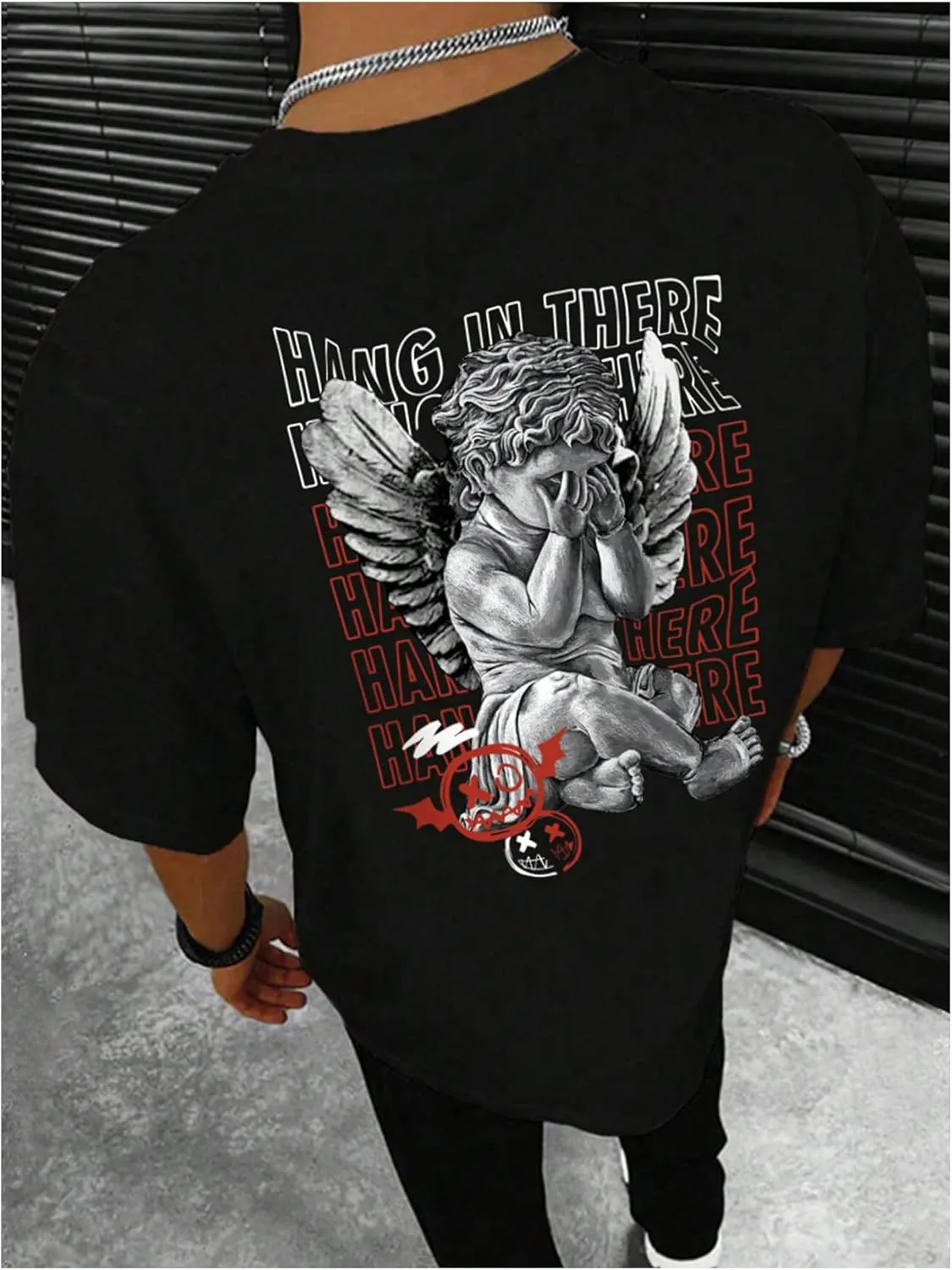 GORGLITTER Men's Y2K Graphic Tee Top Casual Oversized Short Sleeve Crewneck Drop Shoulder T Shirt