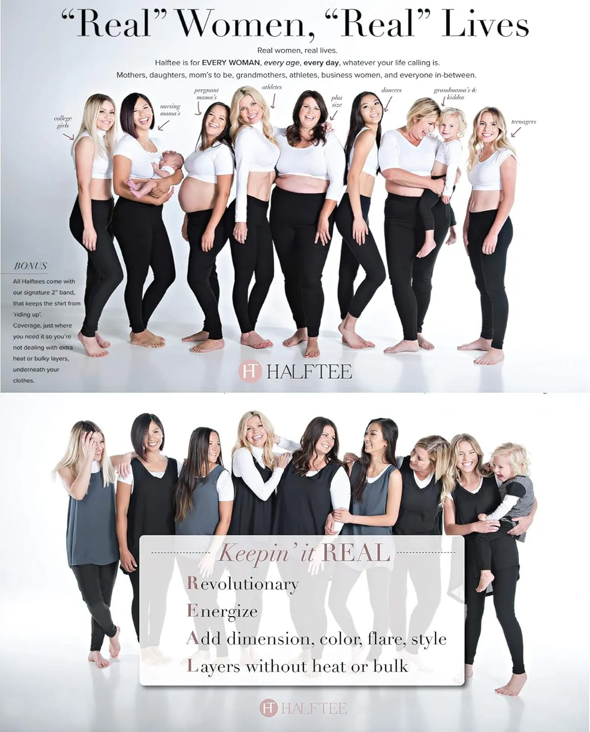 HALFTEE Full Length Cap Sleeve Layering Tee | Layering Top for Women & Teens | XS-3X