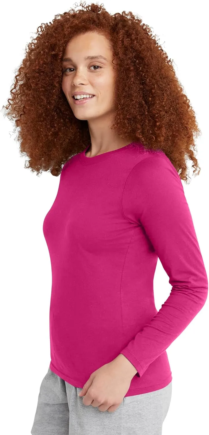 Hanes Women's Long Sleeve Cotton T-Shirt, Lightweight Crewneck Tee for Women, Modern Fit