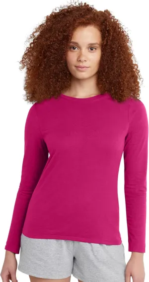 Hanes Women's Long Sleeve Cotton T-Shirt, Lightweight Crewneck Tee for Women, Modern Fit