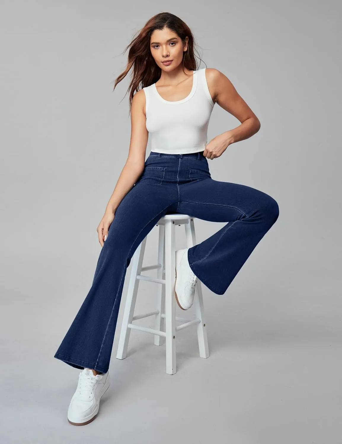 Heathyoga Bell Bottom Jeans for Women Stretchy Flare Jeans for Women Trendy High Waist Bootcut Jeans Jeggings Tummy Control