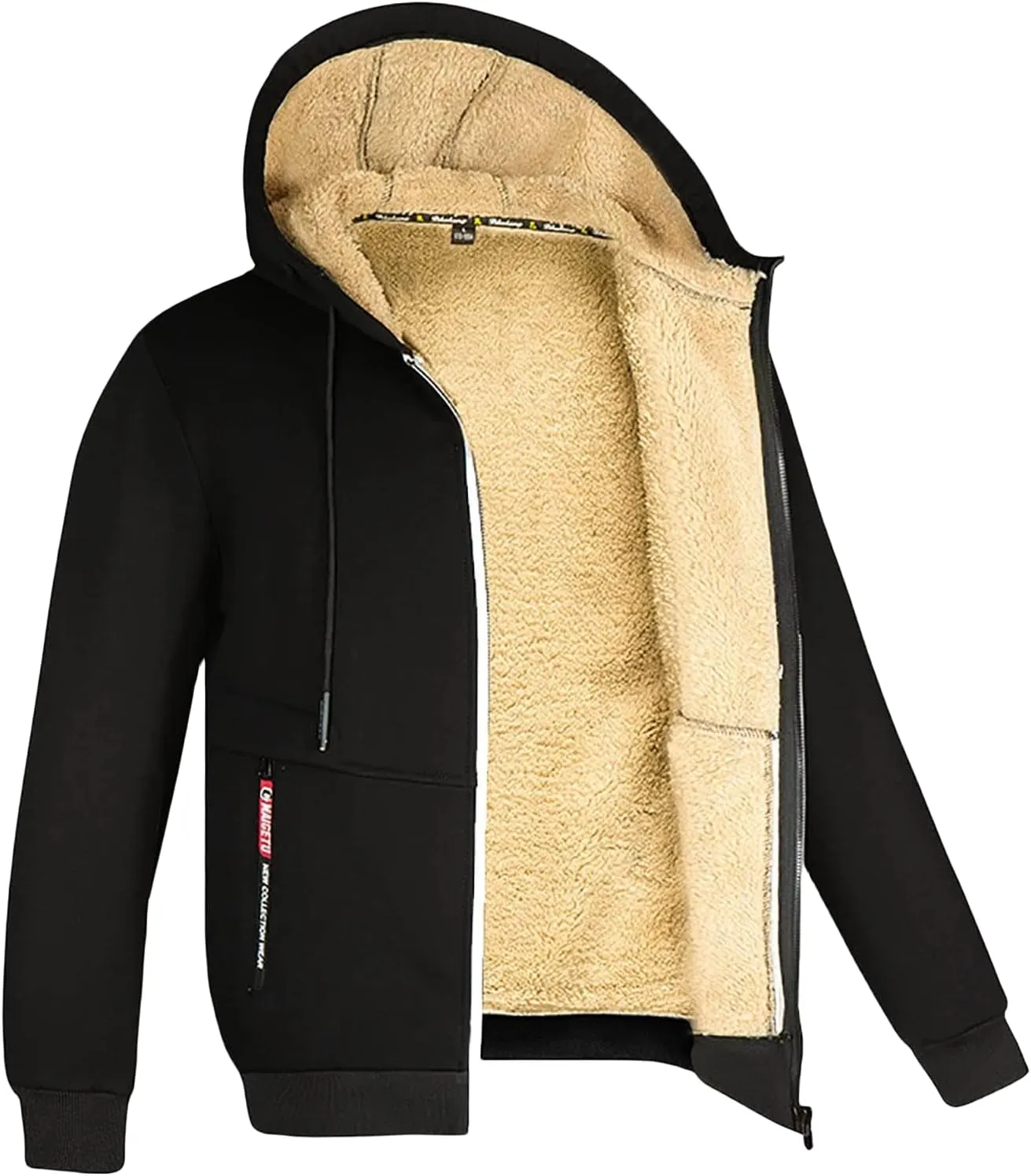 Heavyweight Hoodie Men Zip Up Fleece Hoodie Sherpa Lined Sweatshirt Winter Warm Hooded Sweatshirts Jackets with Pocket