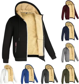 Heavyweight Hoodie Men Zip Up Fleece Hoodie Sherpa Lined Sweatshirt Winter Warm Hooded Sweatshirts Jackets with Pocket