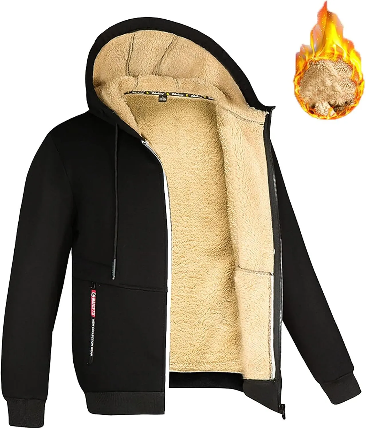 Heavyweight Hoodie Men Zip Up Fleece Hoodie Sherpa Lined Sweatshirt Winter Warm Hooded Sweatshirts Jackets with Pocket
