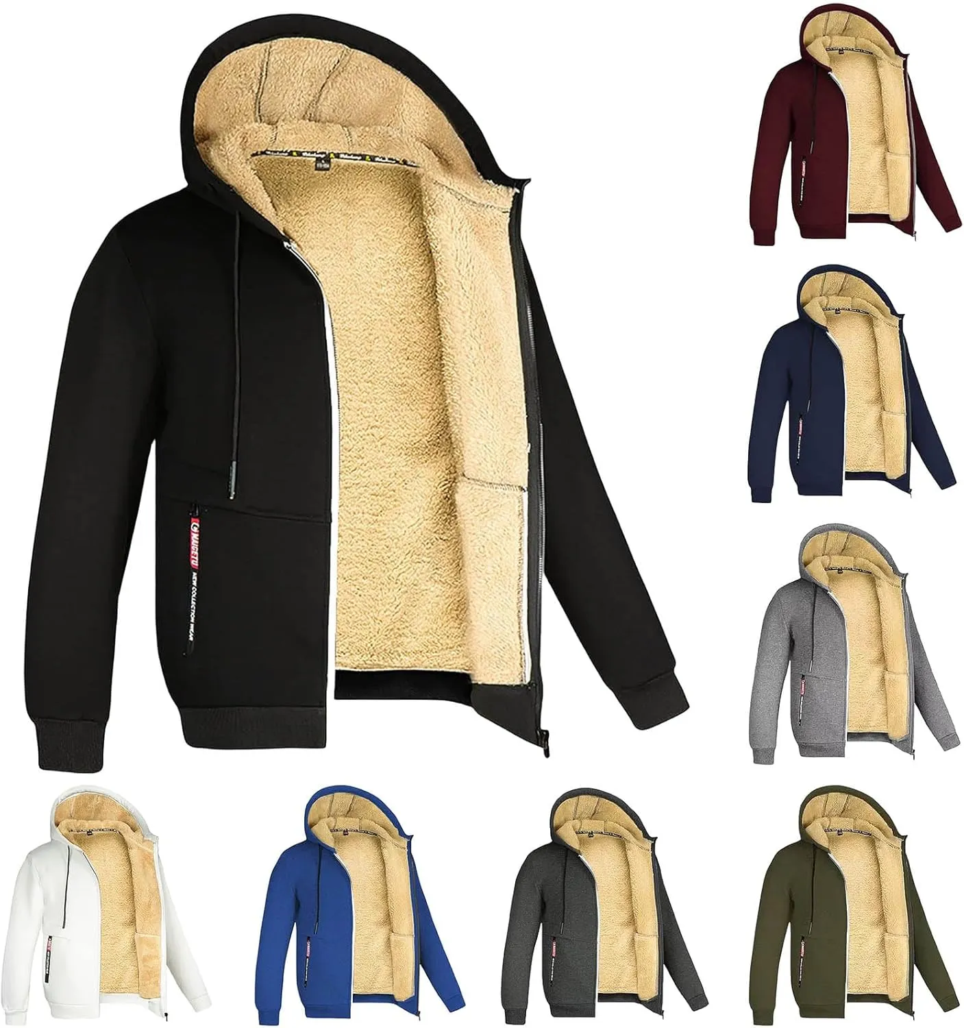 Heavyweight Hoodie Men Zip Up Fleece Hoodie Sherpa Lined Sweatshirt Winter Warm Hooded Sweatshirts Jackets with Pocket