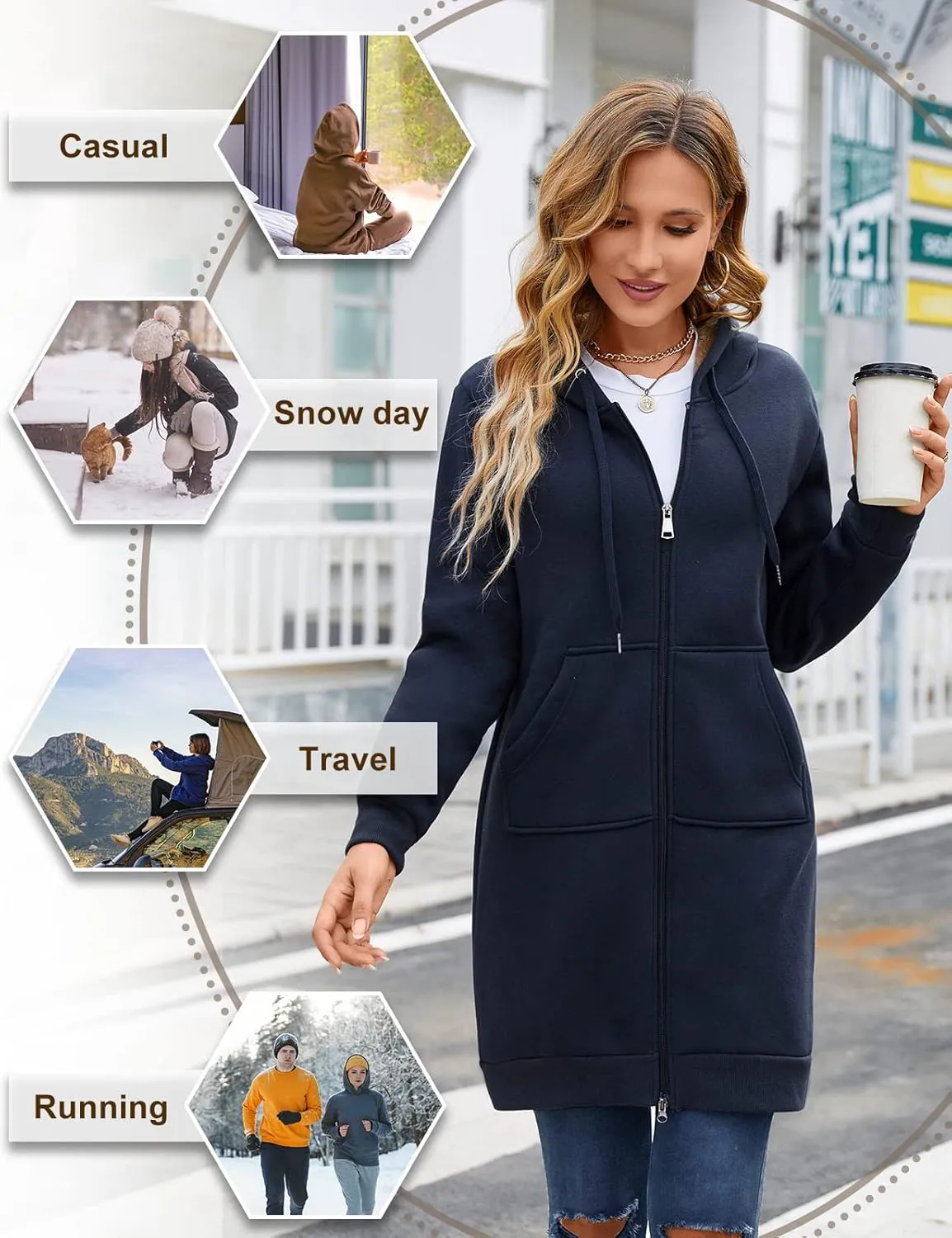 HEEKPEK Women's Long Hoodies Tunic Winter Fleece Jackets Casual Zip up Hoodies Soft Sherpa Sweatshirts Warm Long Coats