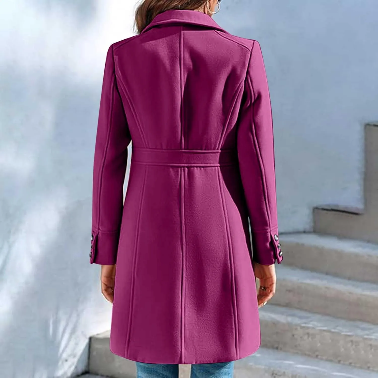 HGps8w Women's Winter Woolen Trench Coat Single Breasted Business Casual Midi Long Lapel Jacket with Pockets