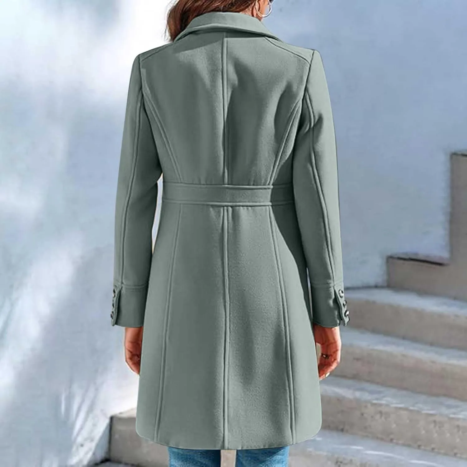 HGps8w Women's Winter Woolen Trench Coat Single Breasted Business Casual Midi Long Lapel Jacket with Pockets