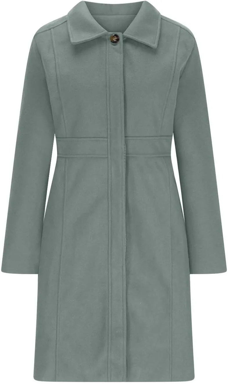 HGps8w Women's Winter Woolen Trench Coat Single Breasted Business Casual Midi Long Lapel Jacket with Pockets