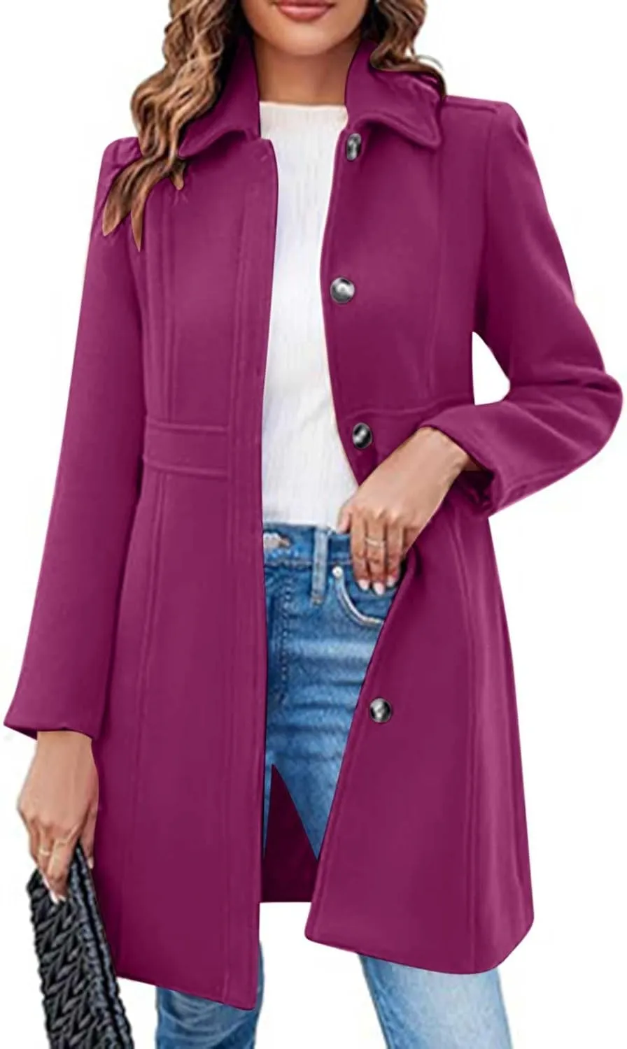 HGps8w Women's Winter Woolen Trench Coat Single Breasted Business Casual Midi Long Lapel Jacket with Pockets