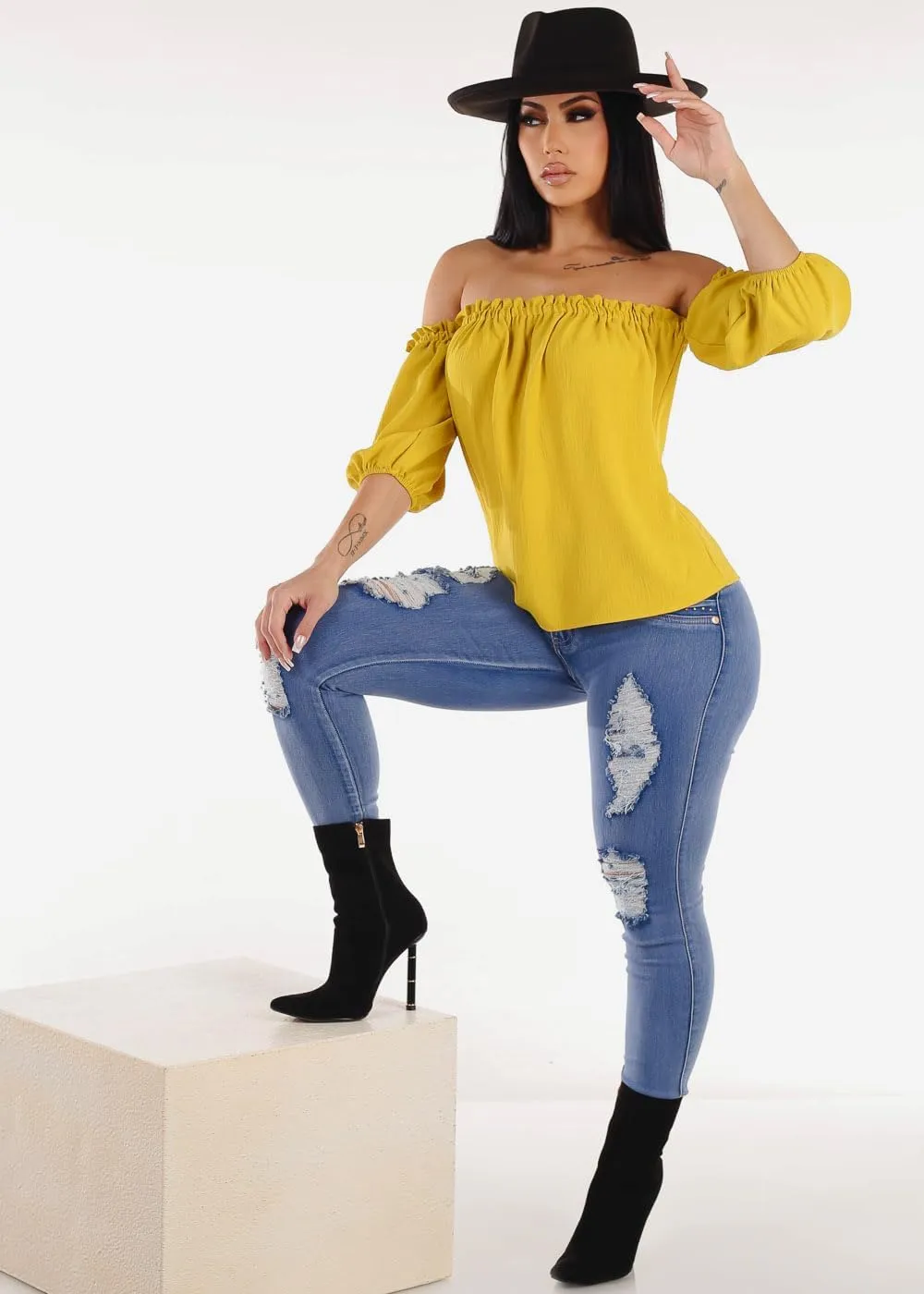 High Waisted Butt Lifting Skinny Jeans - Distressed Levanta Cola Stretchy Jeans