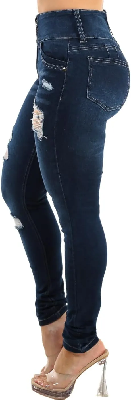 High Waisted Butt Lifting Skinny Jeans - Distressed Levanta Cola Stretchy Jeans