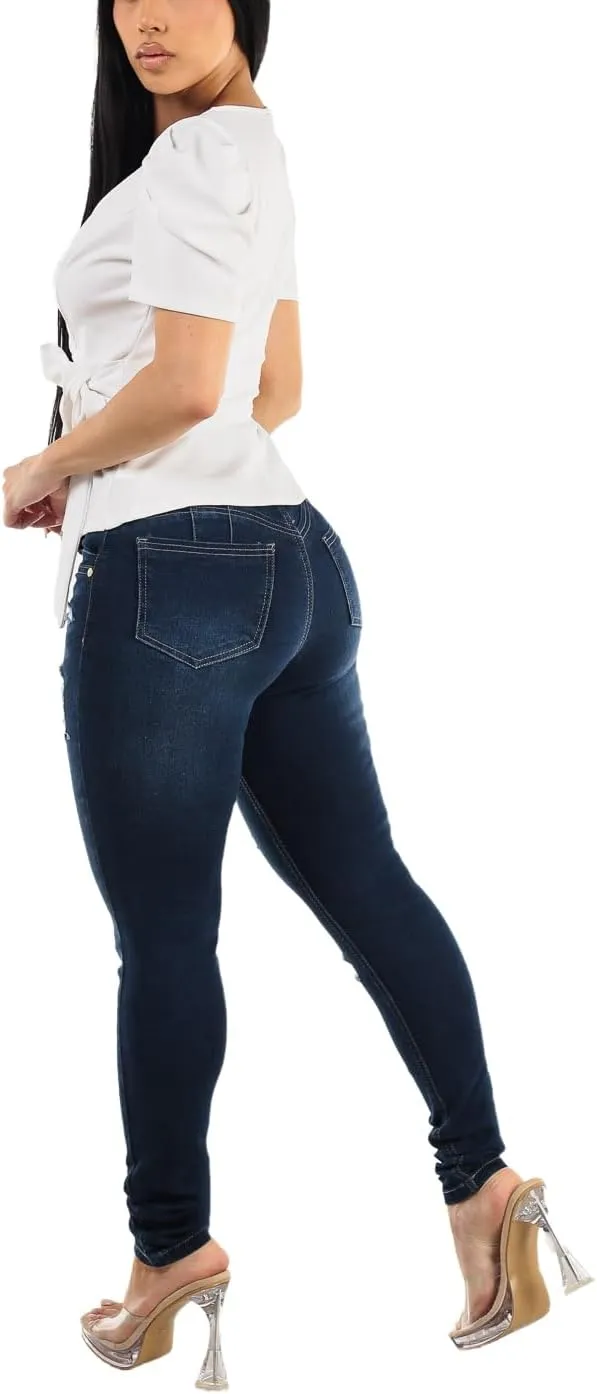 High Waisted Butt Lifting Skinny Jeans - Distressed Levanta Cola Stretchy Jeans